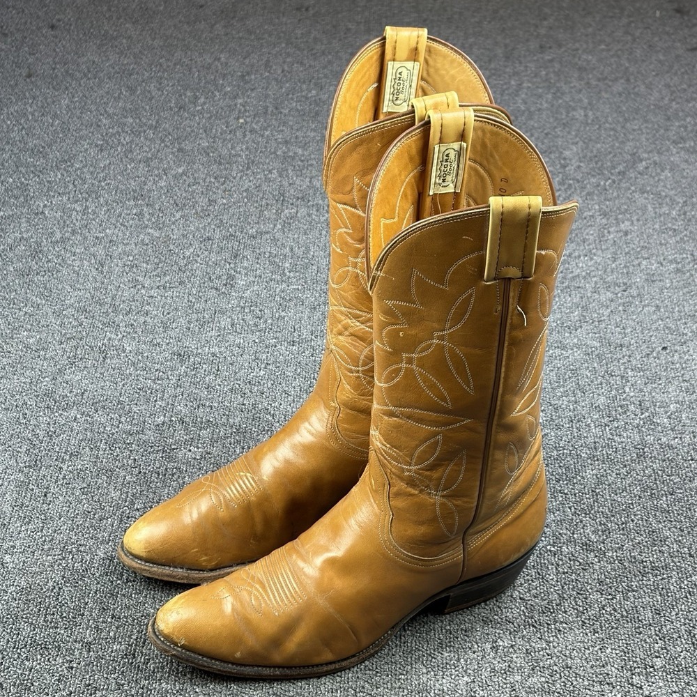 Vintage Nocona Mens 10 D Tan Leather Cowboy Western Boots USA Made Butterscotch